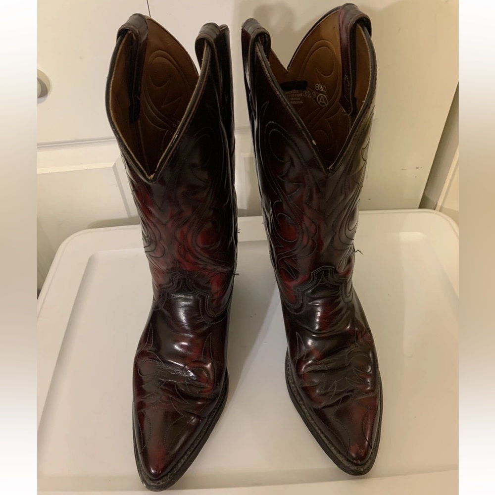 Acme Men's 8.5D Western Leather Boots‎ Burgundy Brown